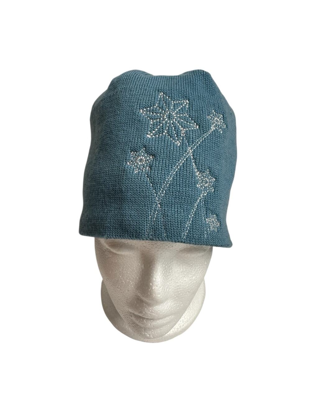 THE NORTH FACE Merino Wool Flower Embroidered Beanie Blue One Size Adult Fleece